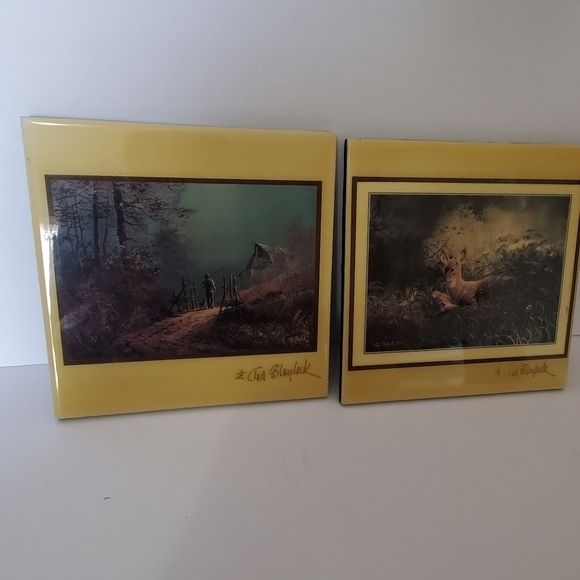 Ted Blaylock prints. Set of 2. Vintage. Fisherman and dog / deer - Picture 1 of 7